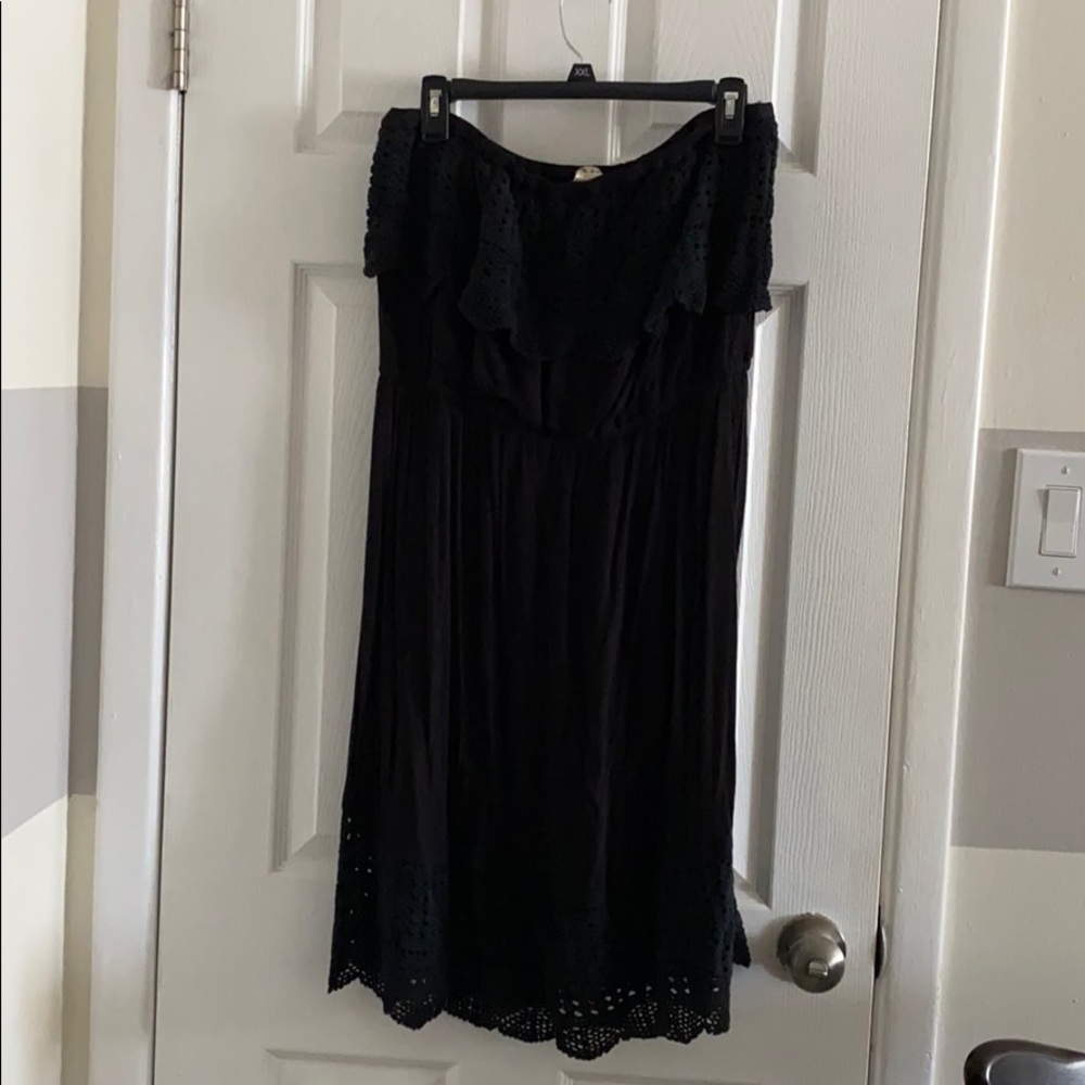 Black strapless dress with crochet detailing